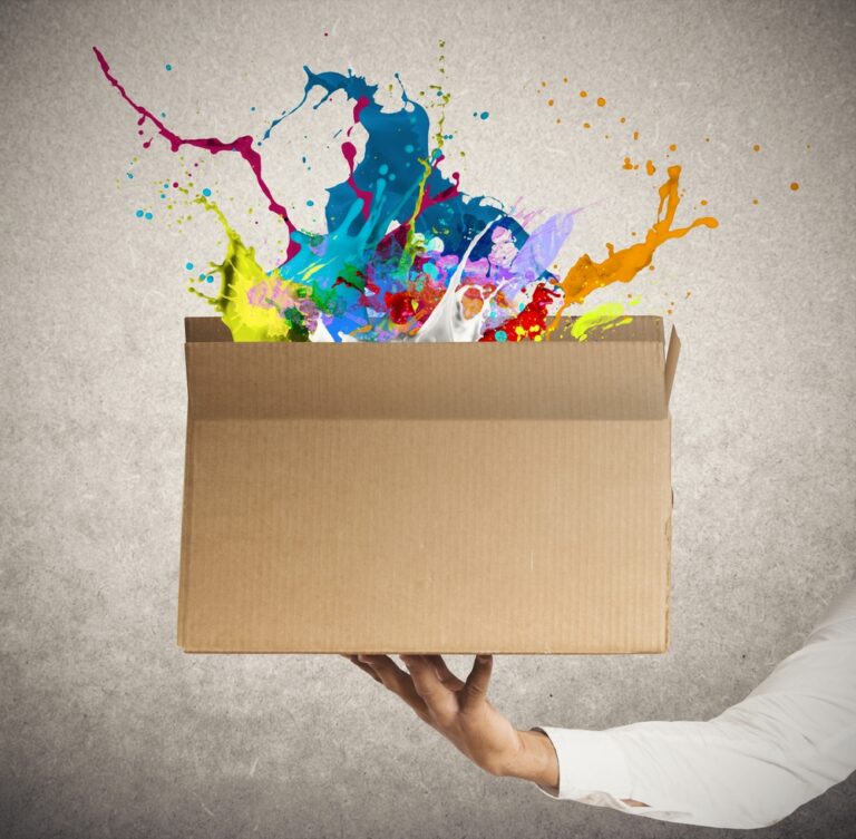 box with exploding colors representing package inserts