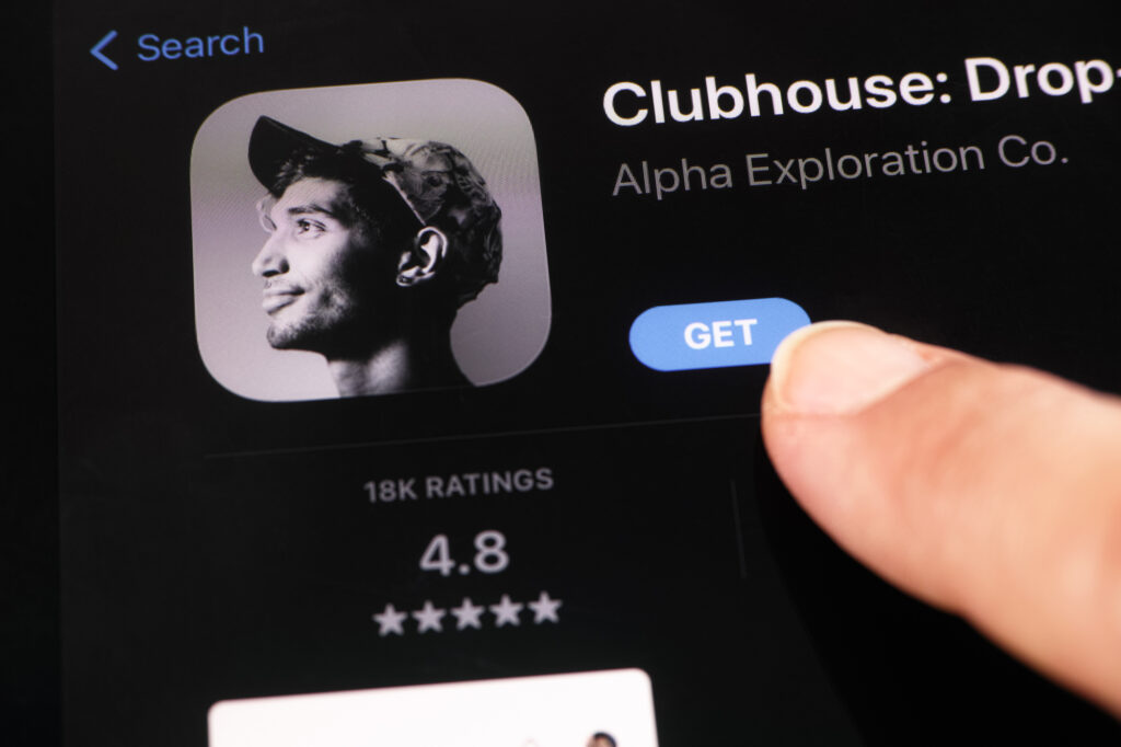 Close up shot of the Clubhouse app on the screen of an Ipad