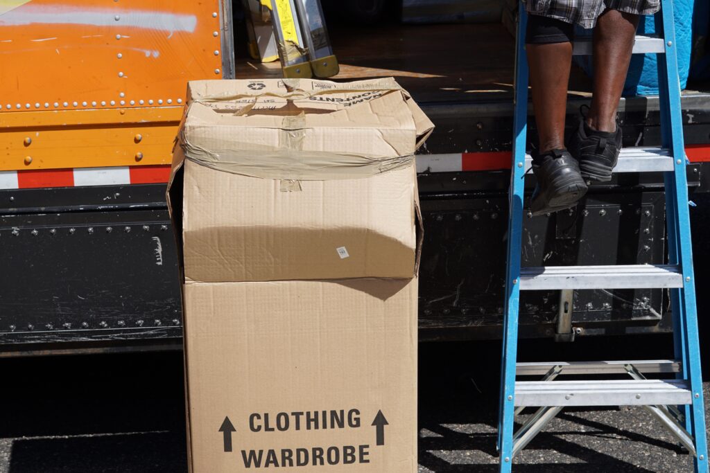 damaged package unloaded off of a delivery truck