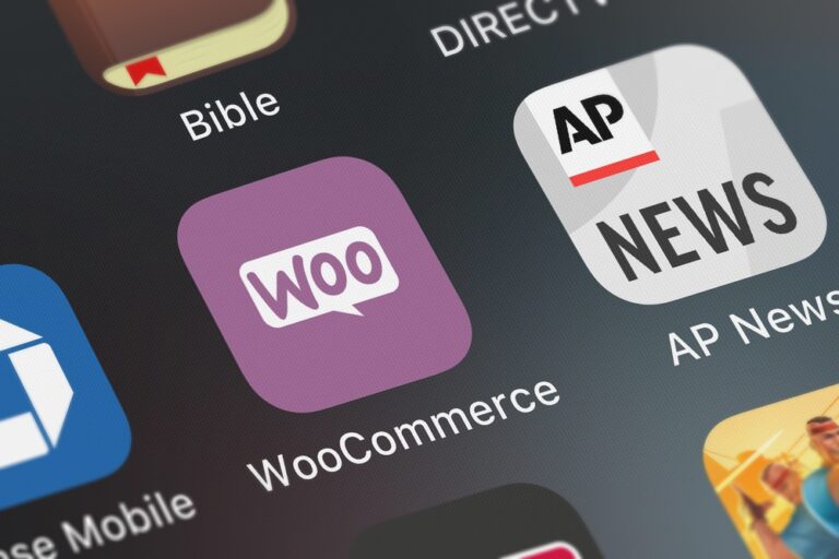 Close-up shot of the WooCommerce application icon on an iPhone.