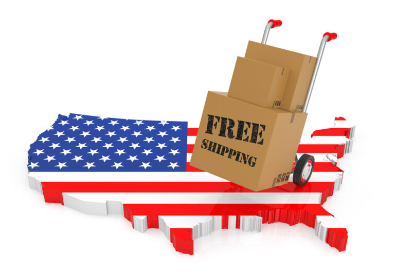 Free Shipping with USA Map. 3D rendering