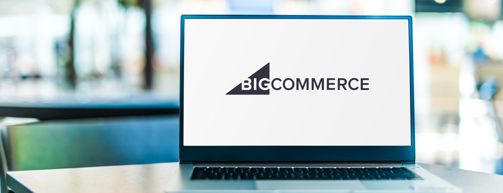 Laptop computer displaying logo of BigCommerce