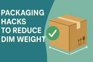 Article thumbnail image stating "Packaging Hacks to Reduce DIM Weight."