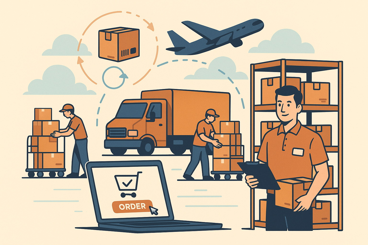 Illustrated article thumbnail depicting the steps in the order fulfillment workflow.